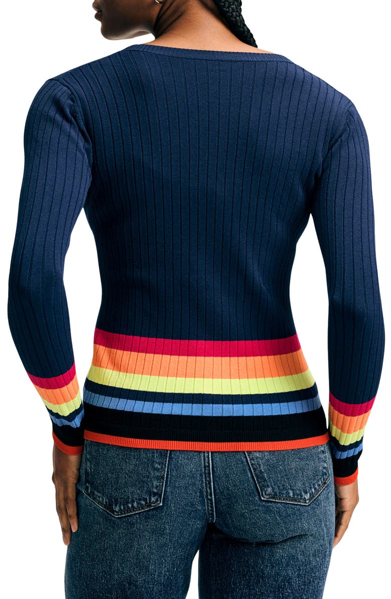 Isaac Mizrahi New York Stripe Cardigan, Alternate, color, Navy/ Multi