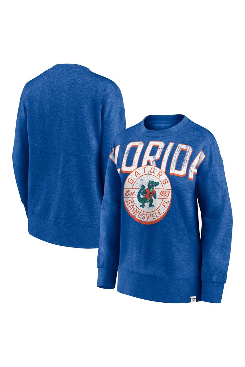 Women's Fanatics Branded Heathered Royal Florida Gators Jump Distribution Pullover Sweatshirt, Main, color, Heather Royal