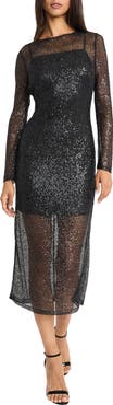 Donna Morgan Sequin Long Sleeve Midi Dress