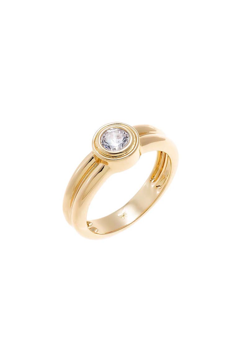 CZ Bezeled Solitaire Double Row Ring, Main, color, Gold