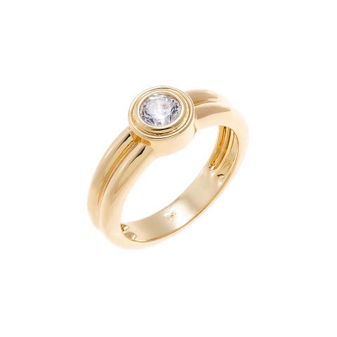 CZ Bezeled Solitaire Double Row Ring