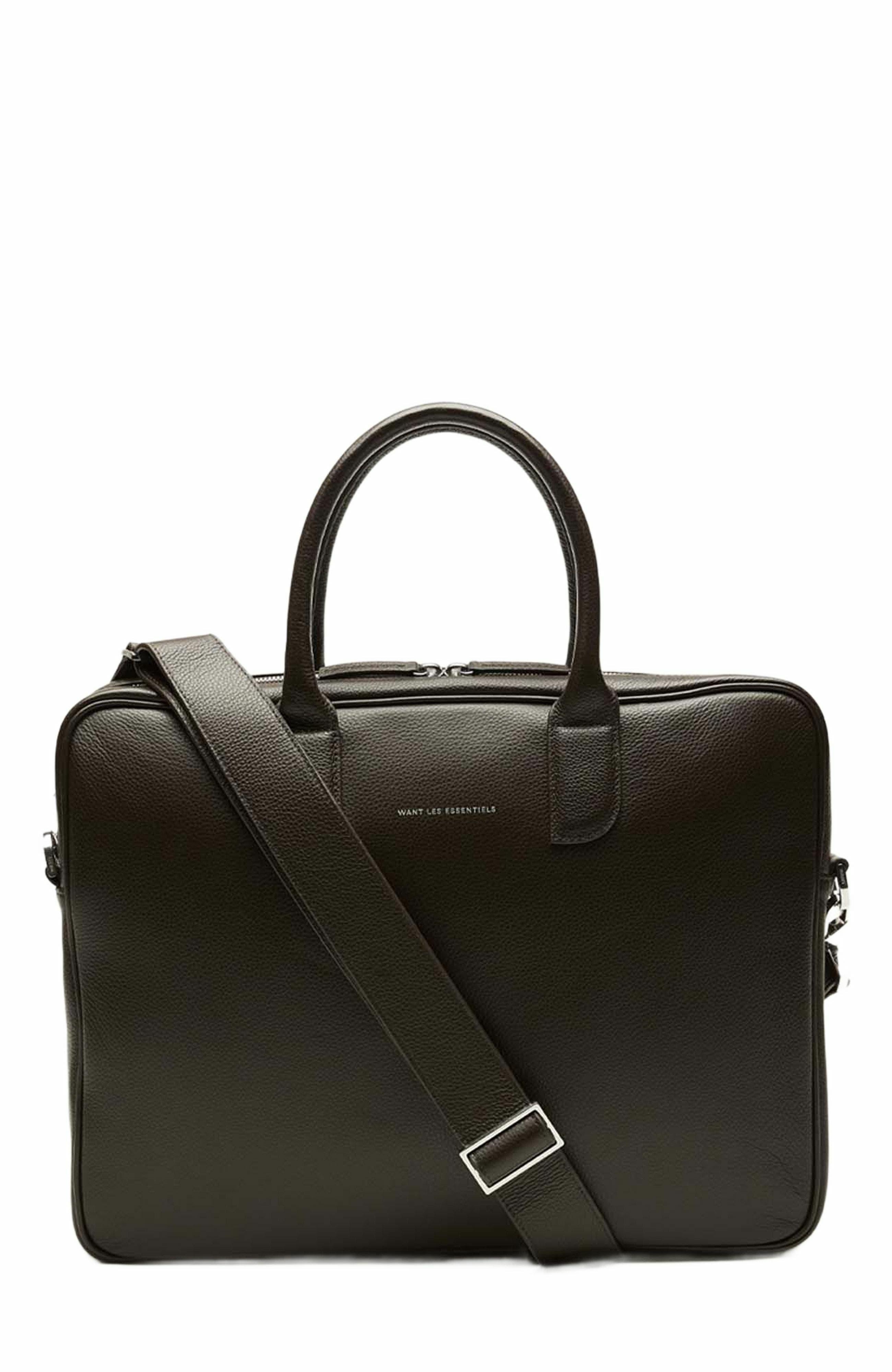 Want Les Essentiels Lesage Pebble-Grained Leather Computer Bag, Alternate, color, Dark Brown