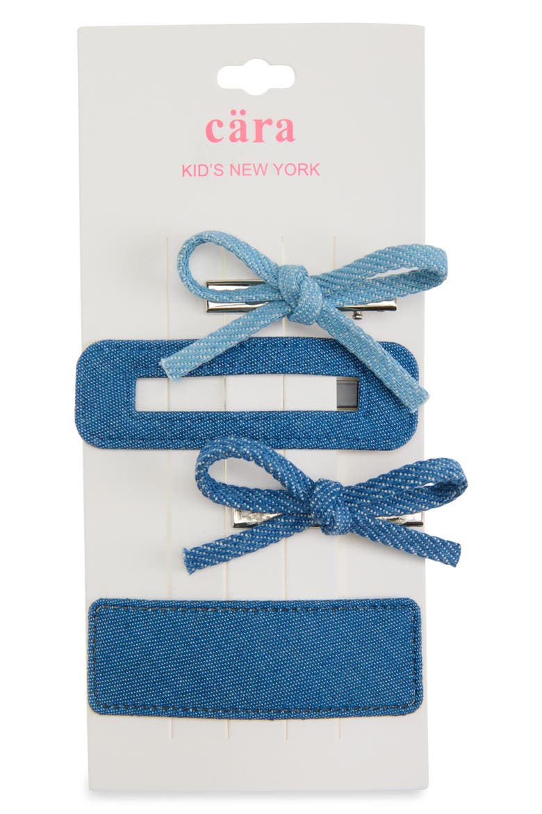 Kids' 4-Pack Denim Bow Hair Clips, Main, color, BLUE
