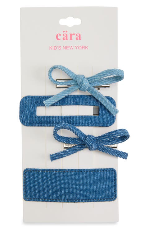 Kids' 4-Pack Denim Bow Hair Clips