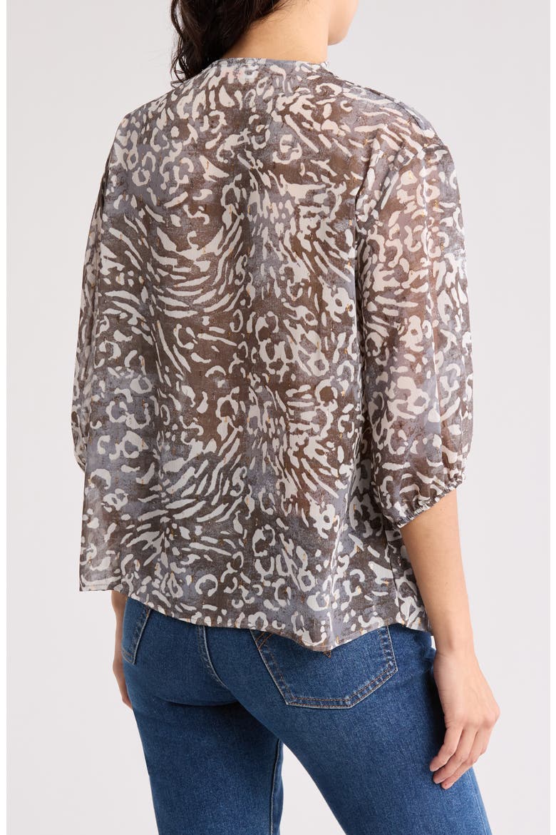 Animal Print Tie Neck Top, Alternate, color, CHARCOAL