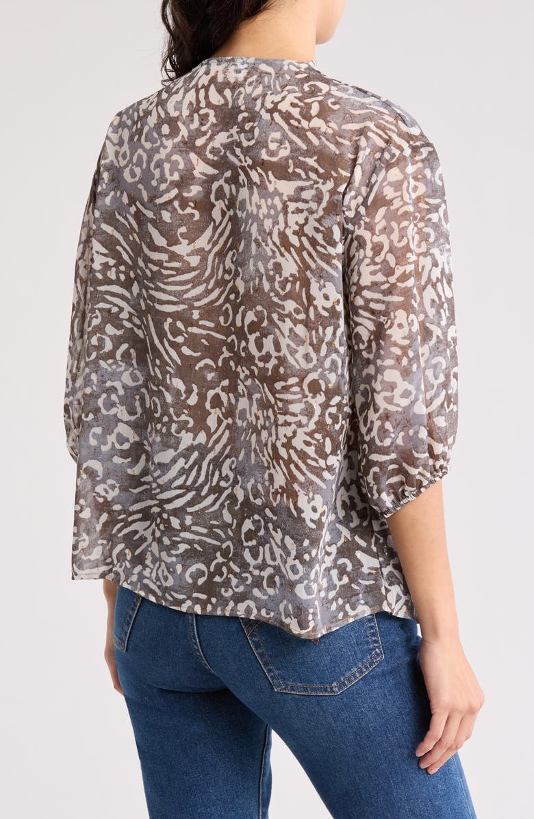 Renee C Animal Print Tie Neck Top, Alternate, color, Charcoal