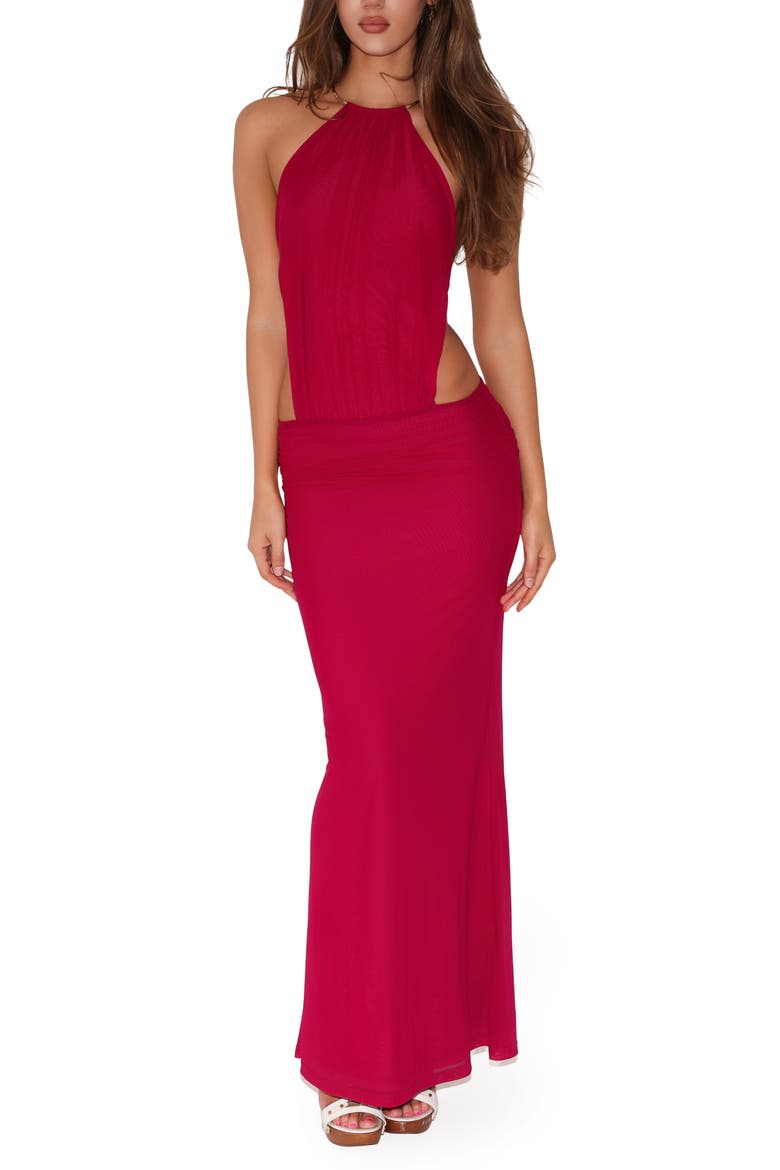 Evanna Open Back Gown, Main, color, BERRY