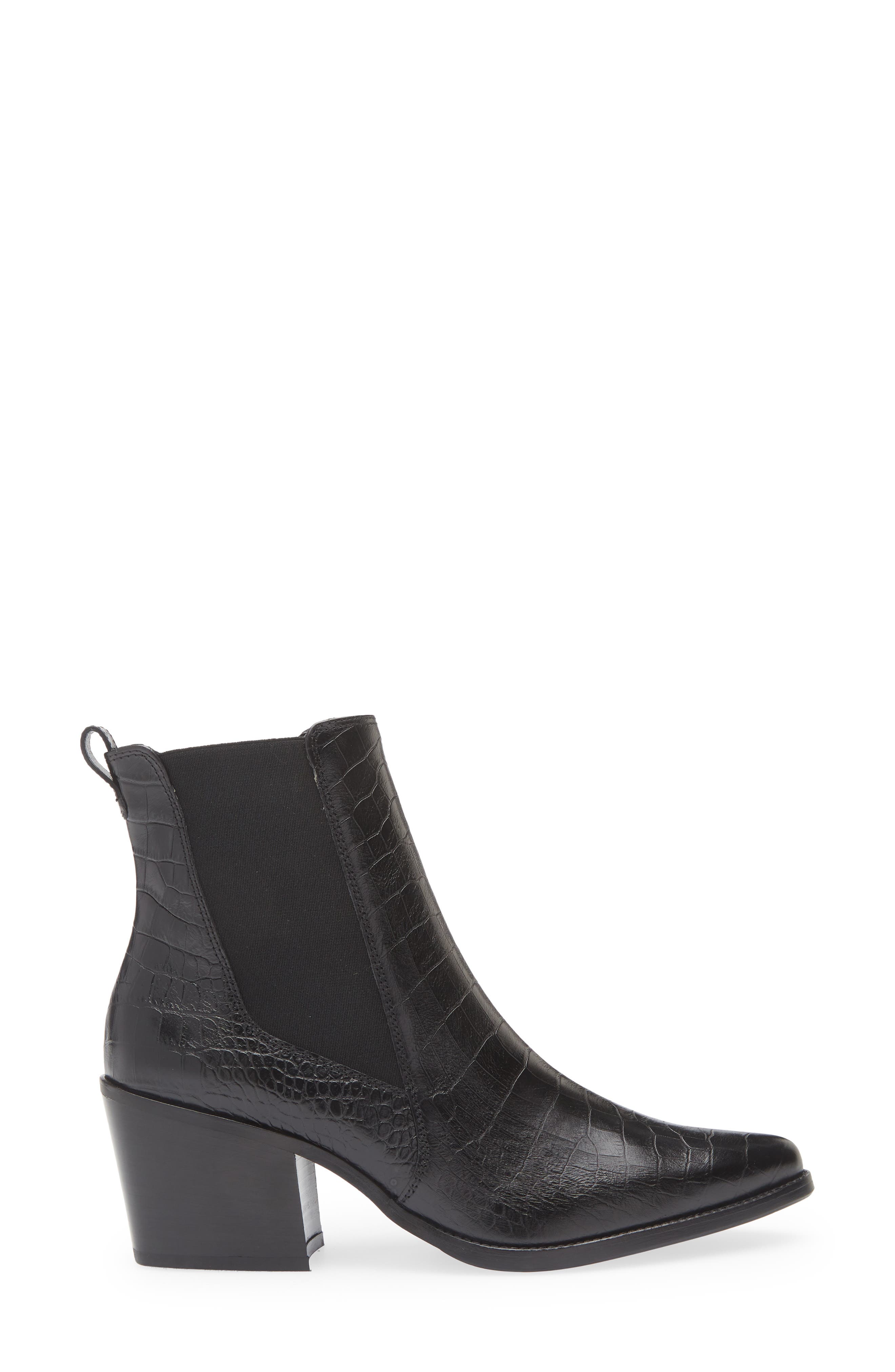 Paul Green Cojo Pointed Toe Chelsea Boot, Alternate, color, Black Croco