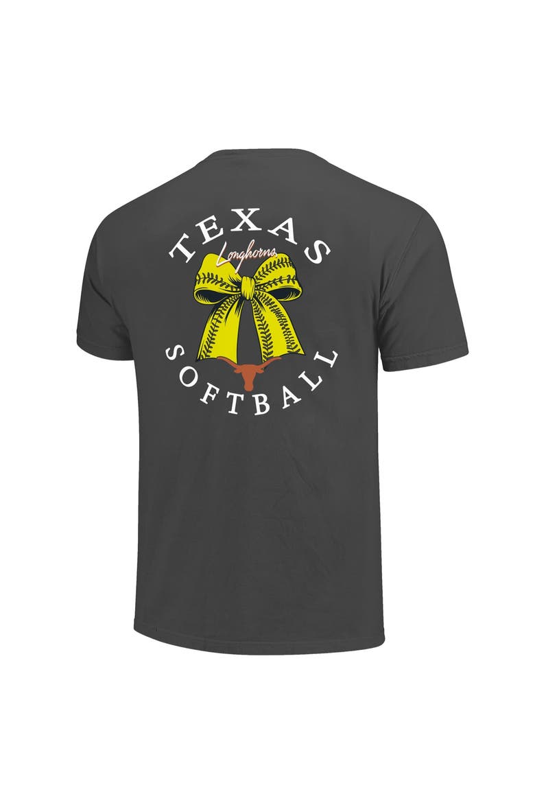 Women's Image One  Charcoal Texas Longhorns Comfort Colors Softball Bow T-Shirt, Alternate, color, Charcoal
