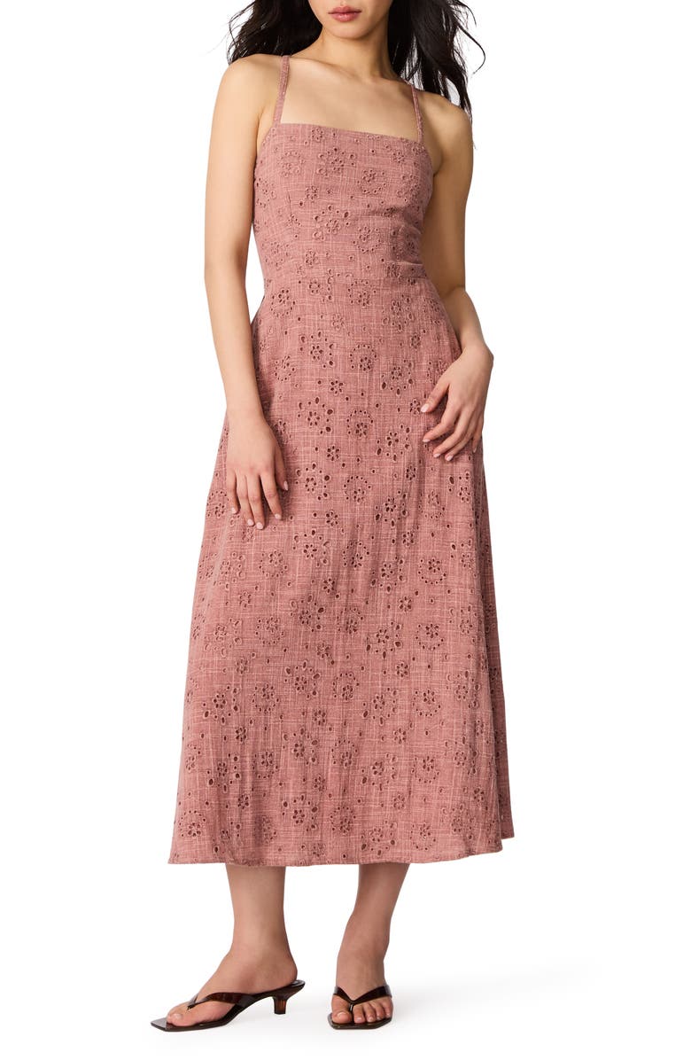 Steve Madden Riyan Eyelet Embroidery A-Line Dress, Main, color, Burnt Coral