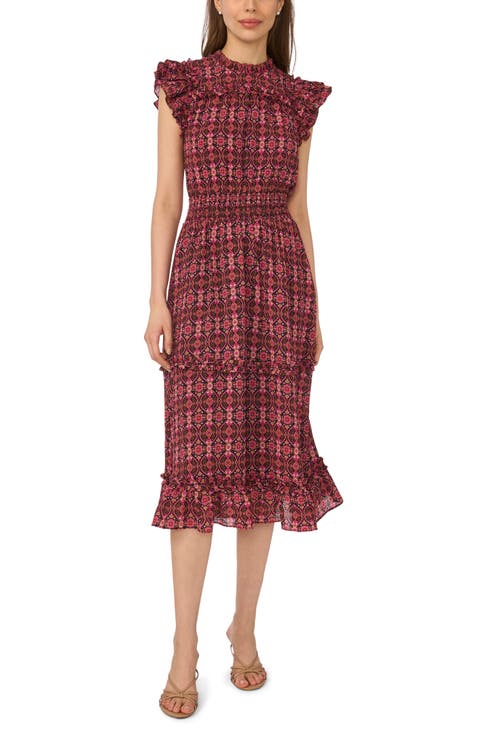 Paisley Flutter Sleeve Midi Dress