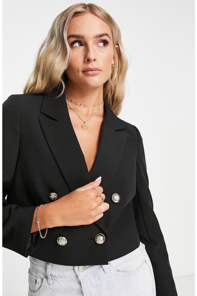 Military Crop Blazer, Alternate, color, BLACK