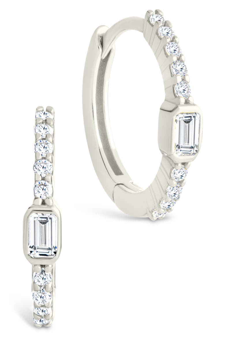 Cubic Zirconia Hoop Earrings, Main, color, SILVER