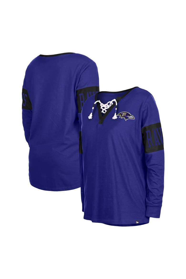 Women's New Era Black Baltimore Ravens Lace-Up Notch Neck Long Sleeve T-Shirt, Main, color, Purple