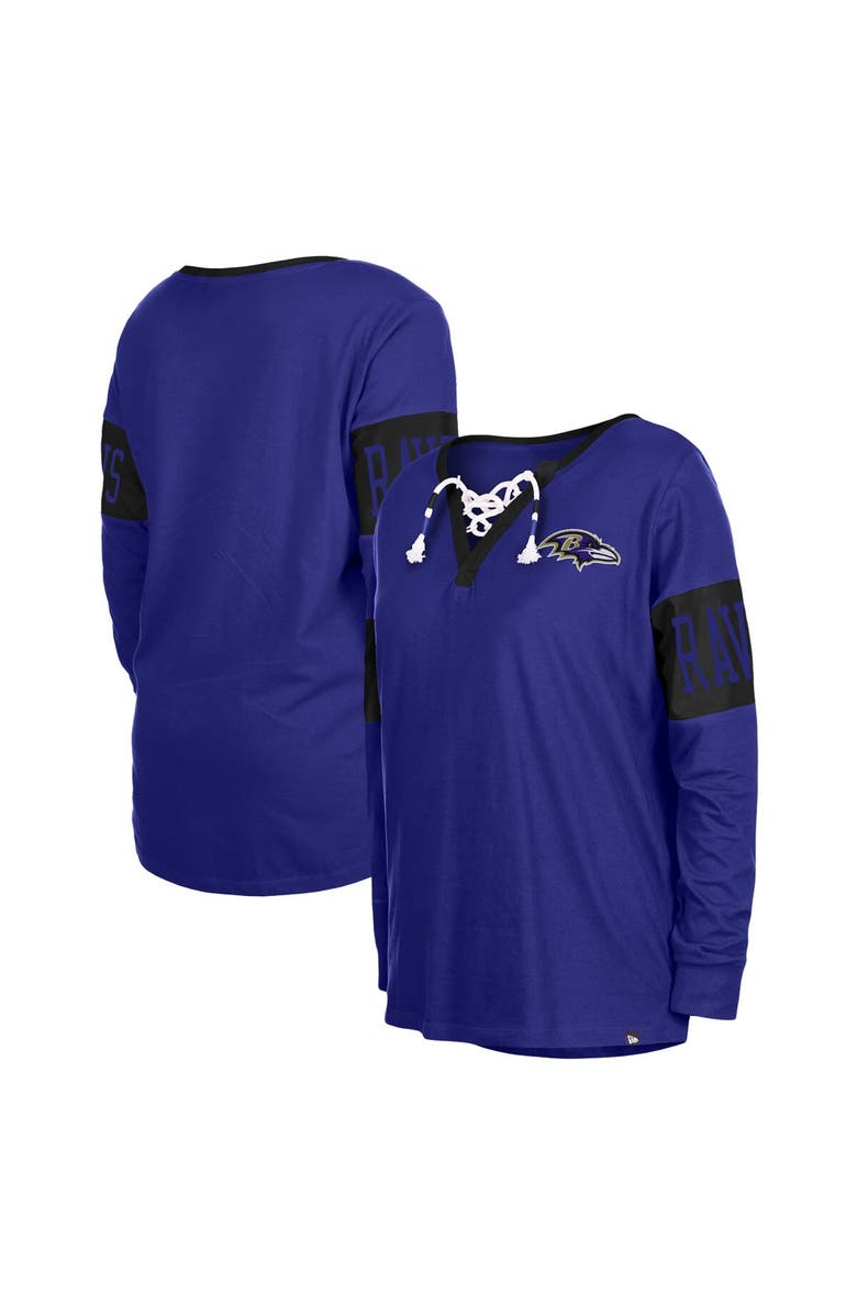 New Era Women's New Era Black Baltimore Ravens Lace-Up Notch Neck Long Sleeve T-Shirt, Main, color, Purple