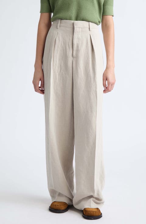 Linen & Nylon Straight Leg Pants