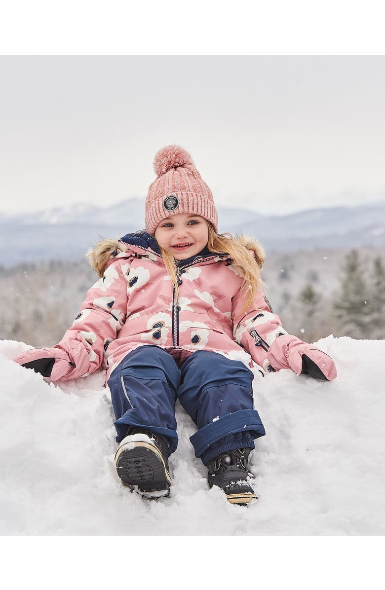 Deux par Deux Girl's Two Piece Snowsuit Pink Printed Off White Flowers And Navy, Alternate, color, 