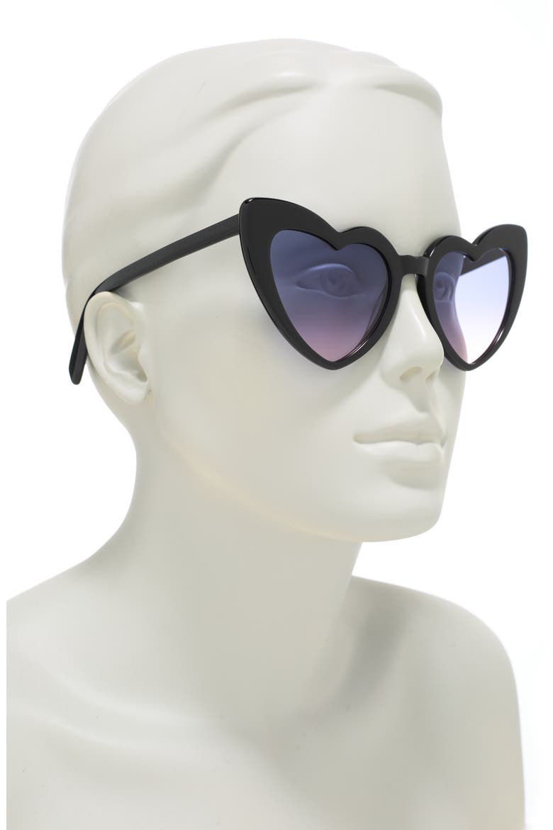54mm Heart Shaped Fashion Sunglasses, Alternate, color, BLACK BLACK VIOLET