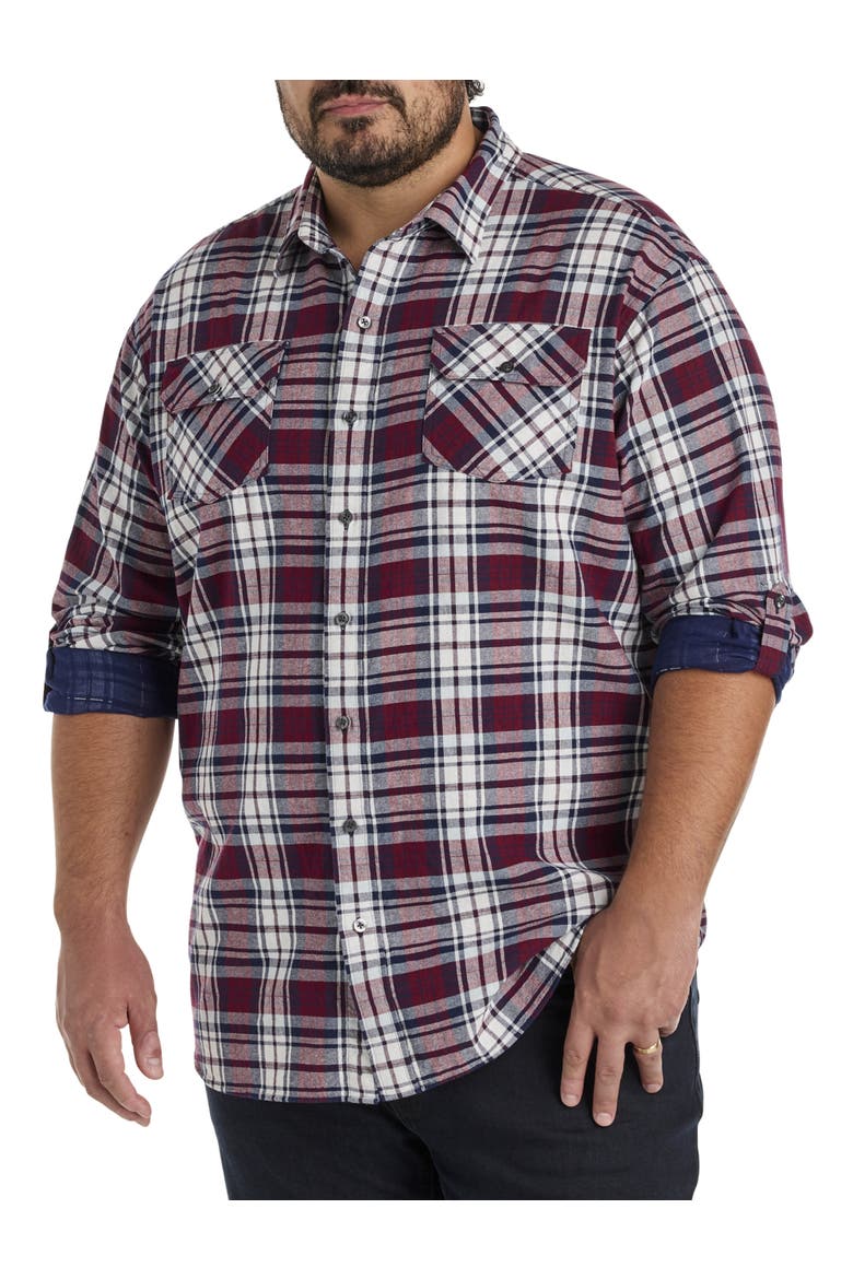 Big & Tall Plaid Rolled-Sleeve Sport Shirt, Main, color, RED MULTI