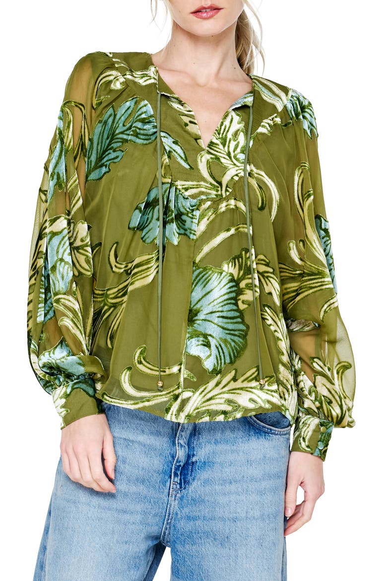 Cindy Burnout Velvet Floral Top, Main, color, GREEN MULTI