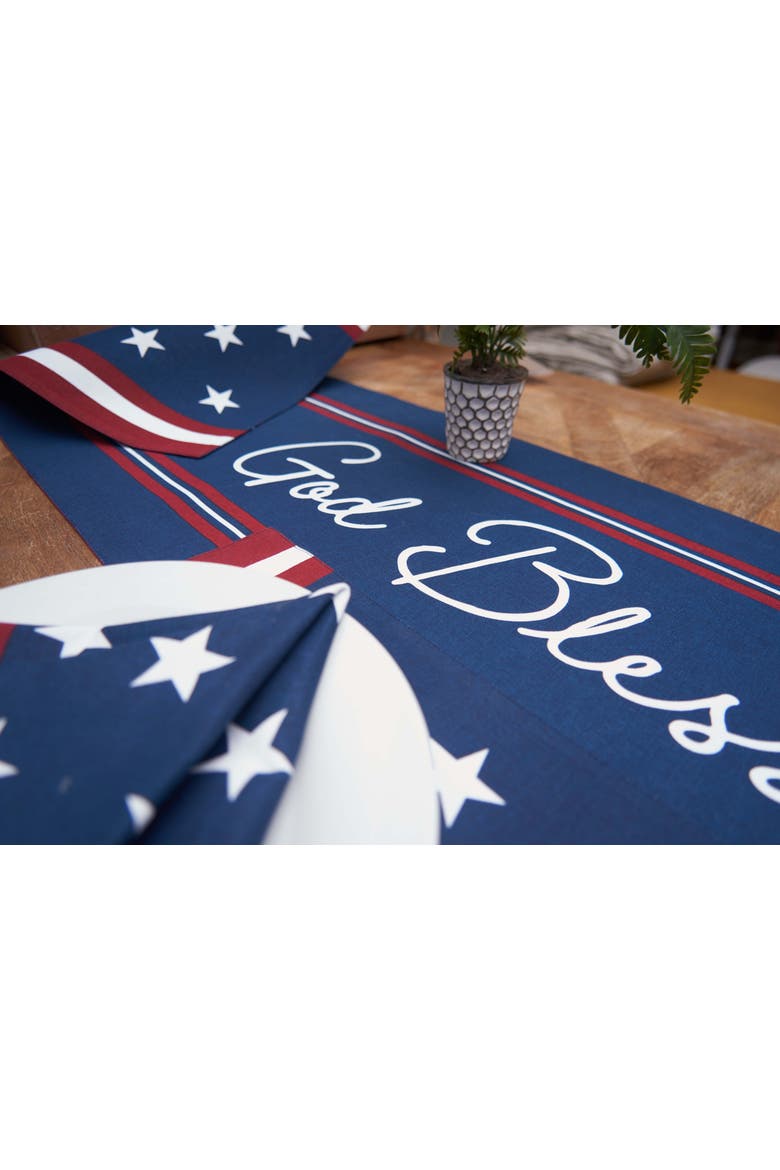 "God Bless America" Cursive Patriotic Table Runner 14" x 72", Alternate, color, Blue