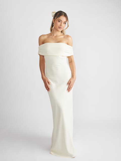 Bardot Gathered Crepe Bridesmaid Dress