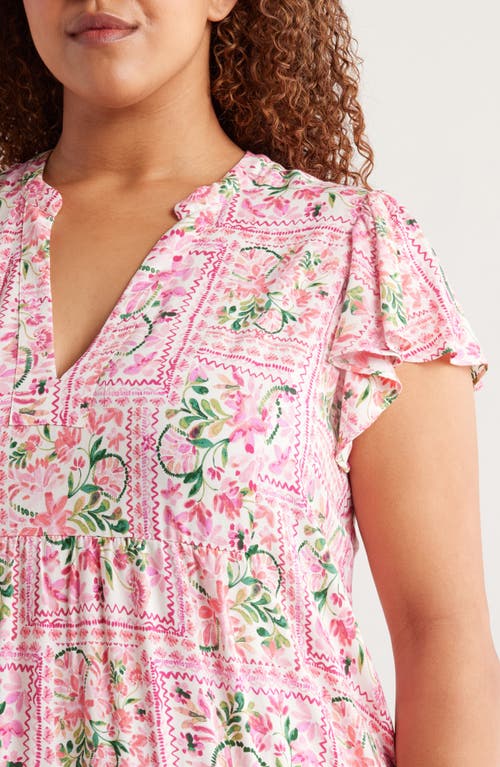 Cece Flutter Sleeve Tiered Dress In Pink