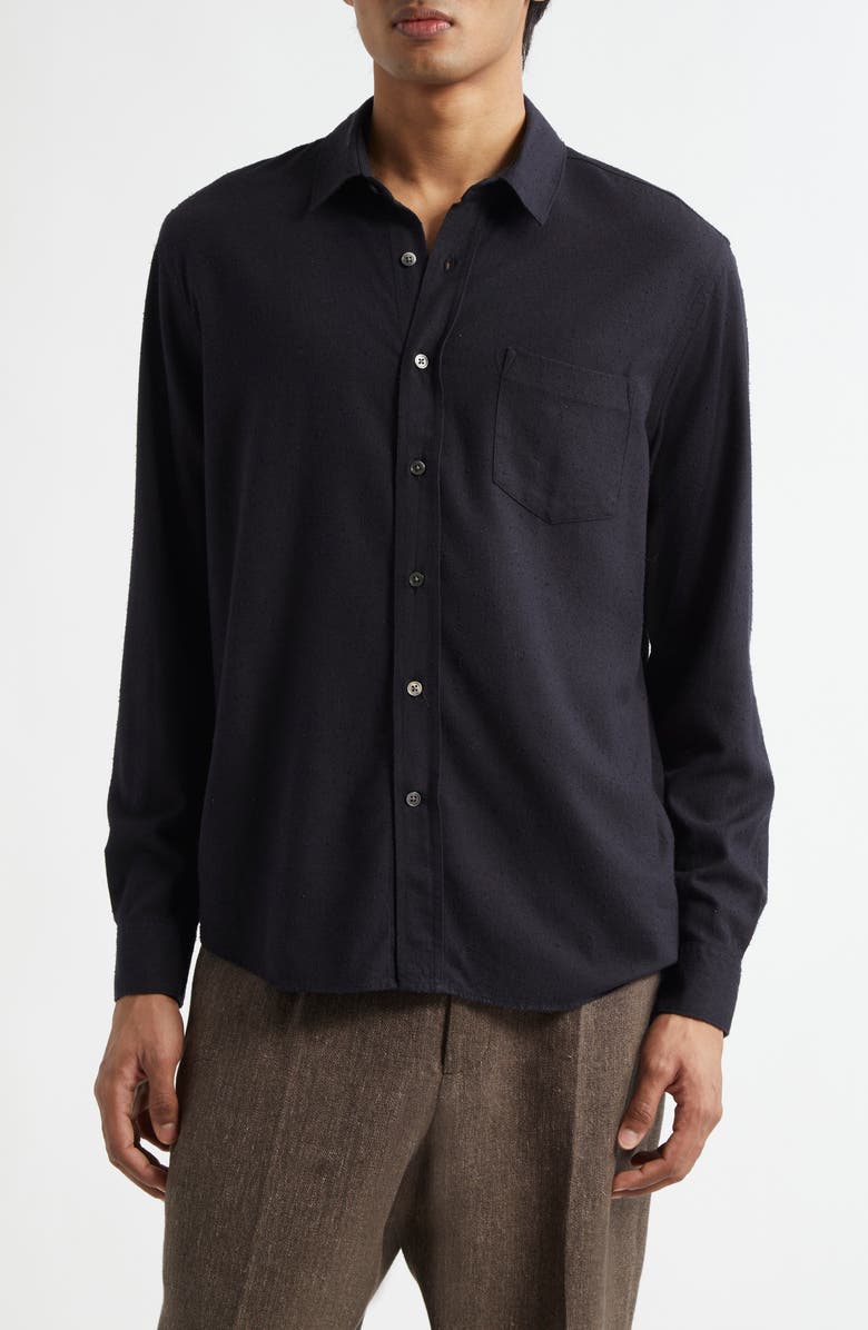 OUR LEGACY Classic Silk Button-Up Shirt, Main, color, Black Silk