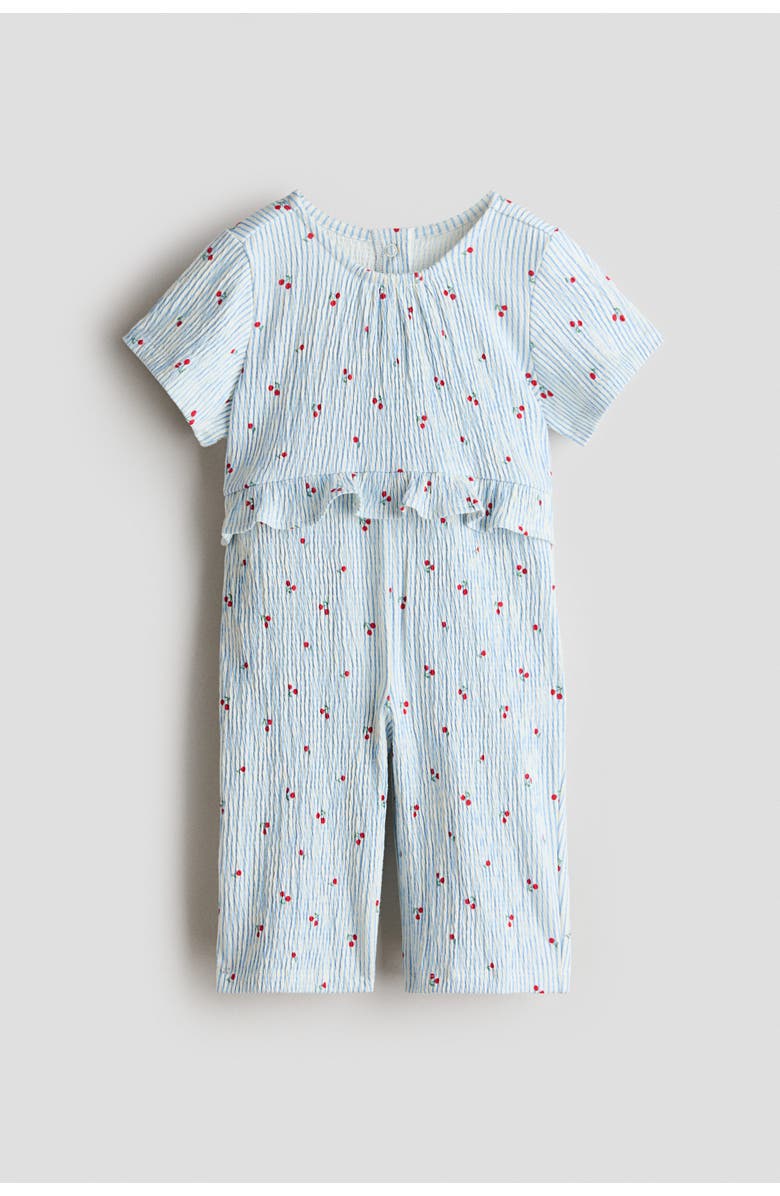 H&M Crinkled Romper Suit, Main, color, Light Blue/Cherries