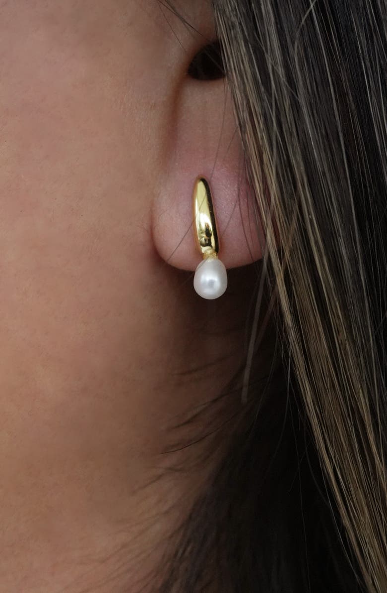 Argento Vivo Sterling Silver Liquid Drop Faux Pearl Hoop Earrings, Alternate, color, Gold