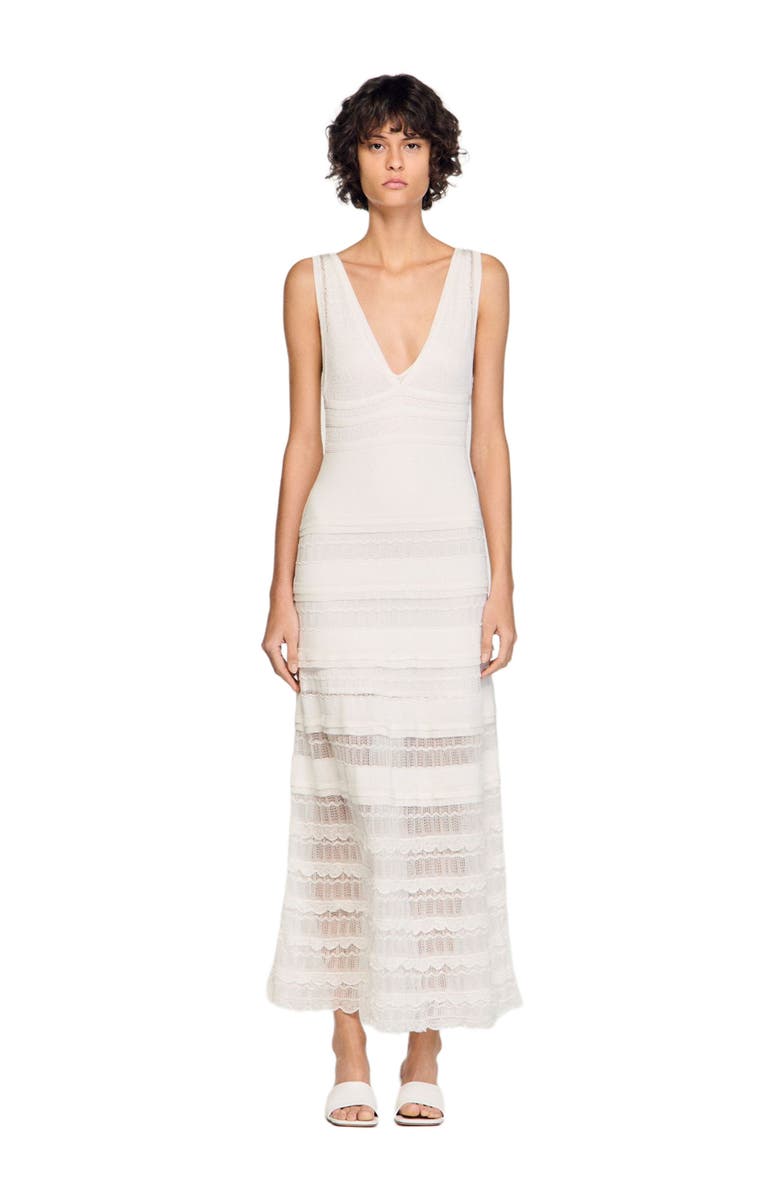SANDRO Pointelle knit maxi dress, Main, color, White