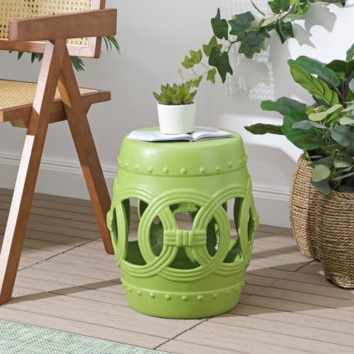 Jonathan Y Lucky Coins 16" Chinese Ceramic Drum Garden Stool In Matte Green