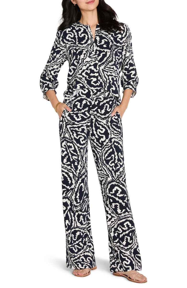 NIC+ZOE Indigo Leaf Wide Leg Pants, Alternate, color, Indigo Multi