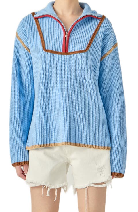 Color Accent Half-Zip Pullover