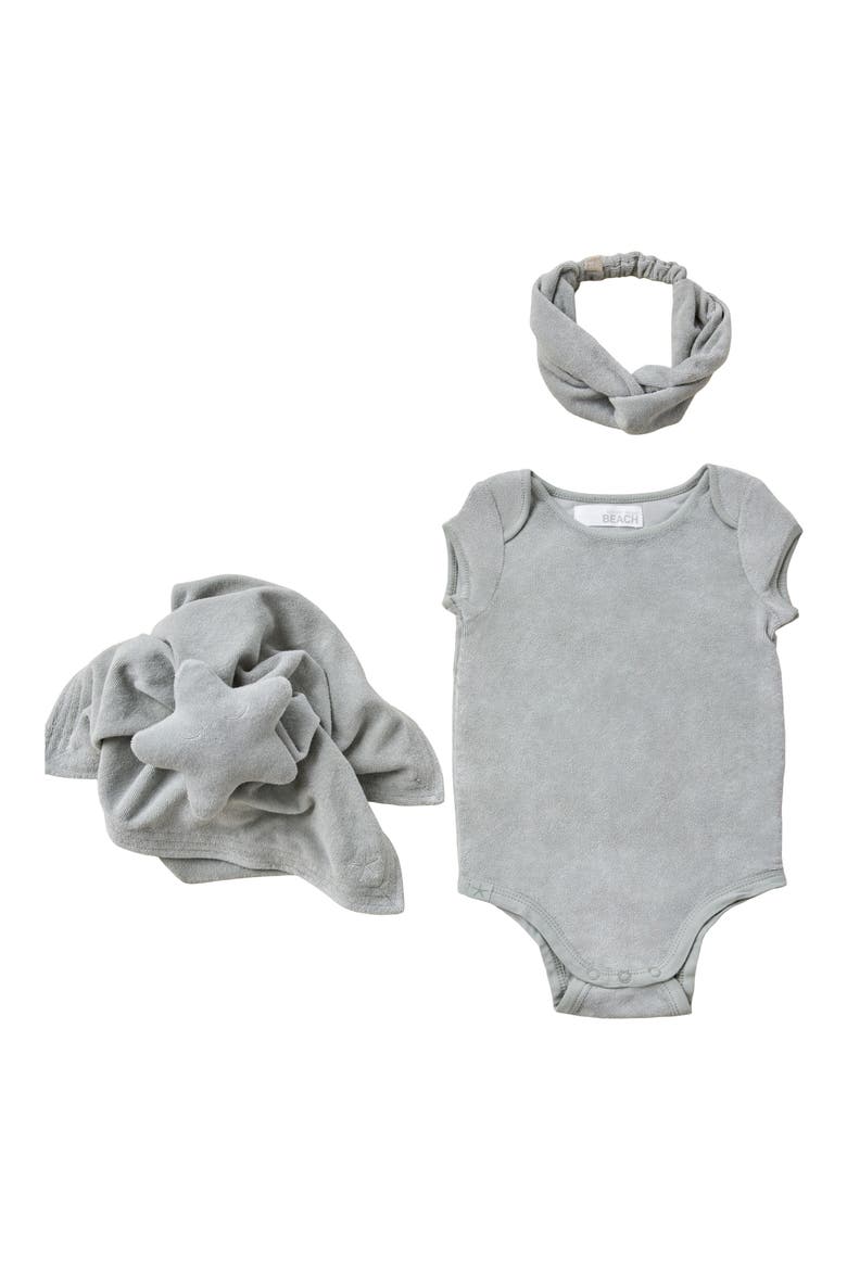 CozyTerry™ Bodysuit, Headband & Baby Blanket Set, Main, color, WAVE