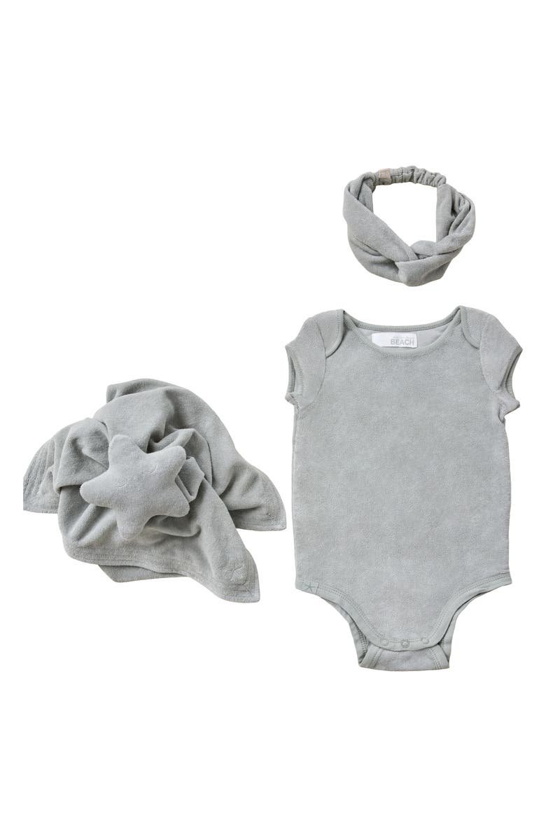 Barefoot Dreams<sup>®</sup> CozyTerry<sup>™</sup> Bodysuit, Headband & Baby Blanket Set, Main, color, Wave