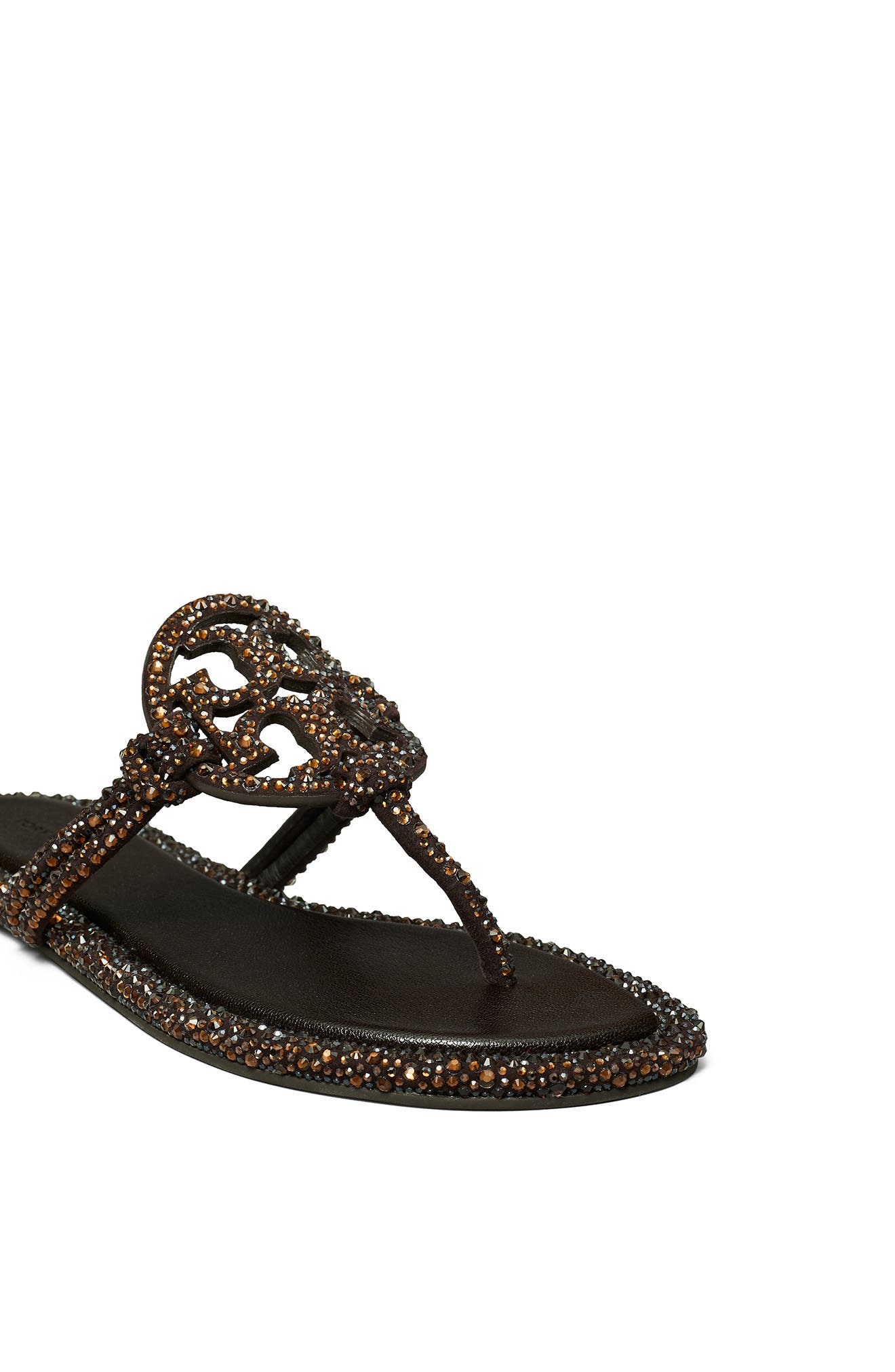 Tory Burch Miller Knotted Crystal Flip Flop, Alternate, color, Cocoa