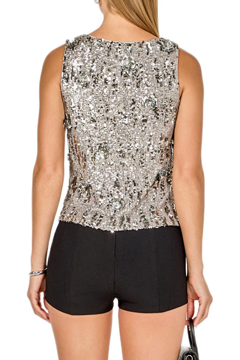 Floral Appliqué Sequin Top, Alternate, color, SILVER/CHARCOAL