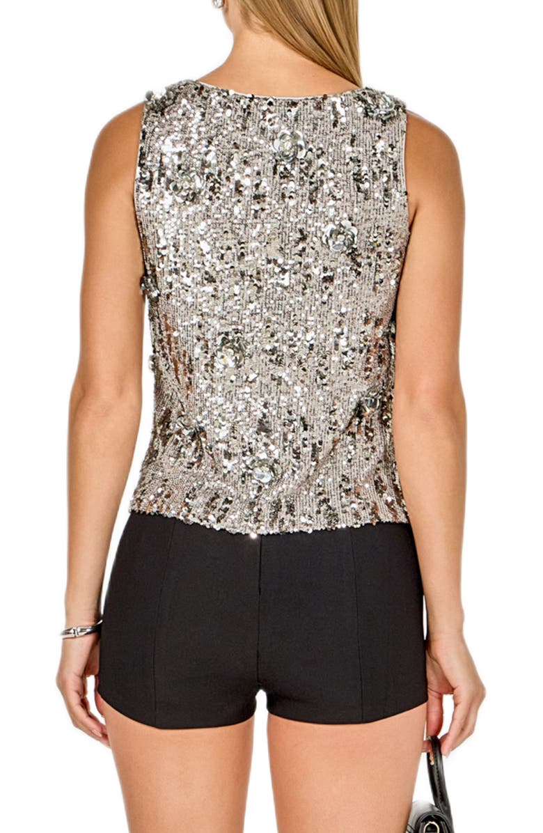 Endless Rose Floral Appliqué Sequin Top, Alternate, color, Silver/Charcoal