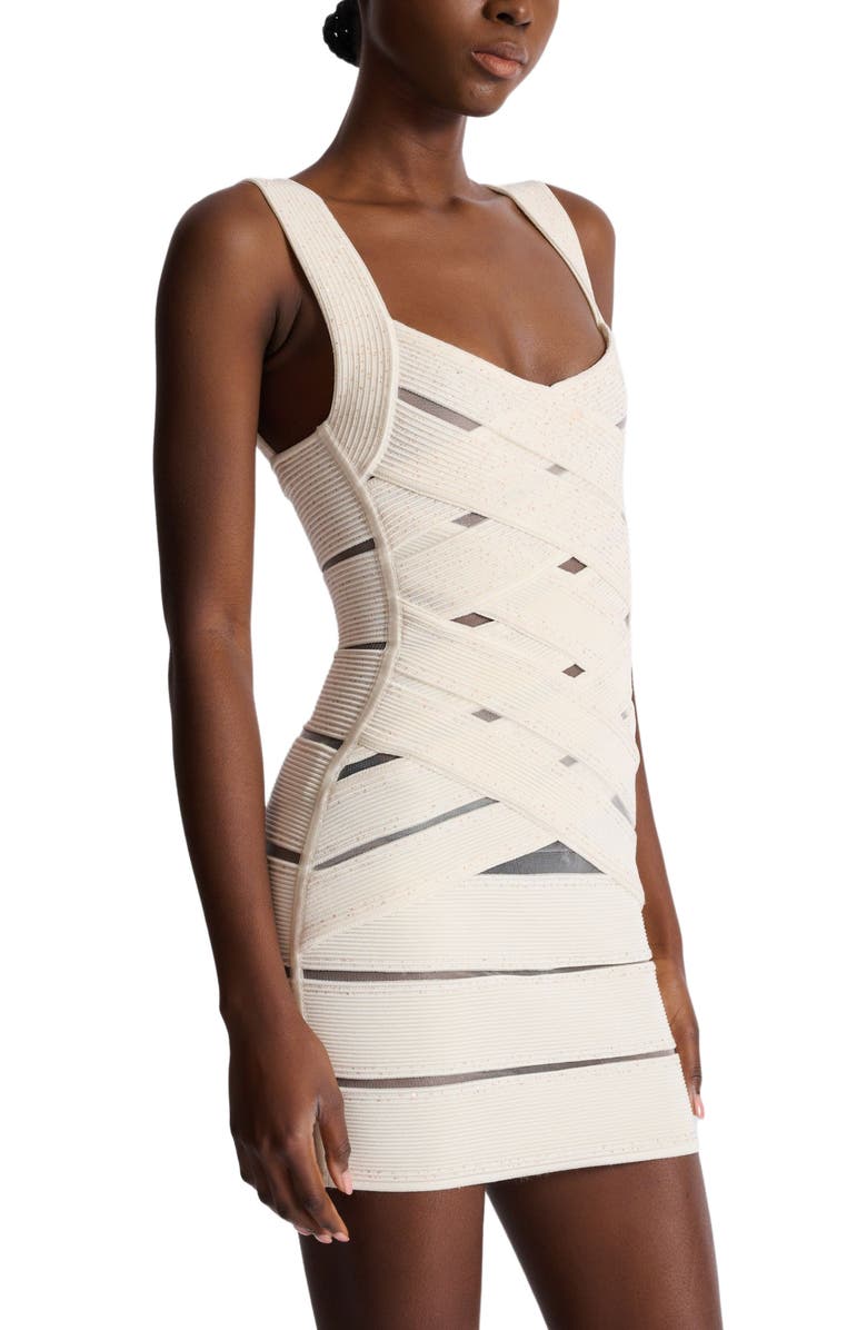 Balmain Bodycon dress in mesh knit, Alternate, color, White