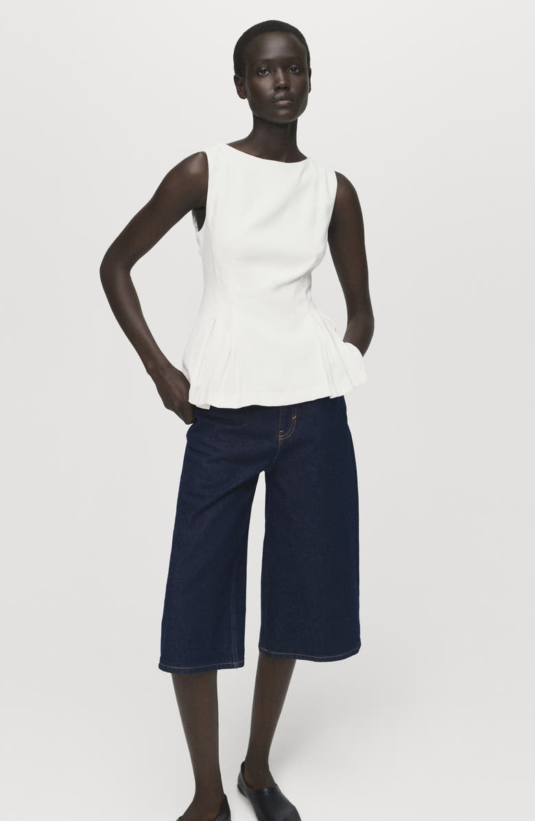 MANGO Sleeveless Peplum Top, Alternate, color, White