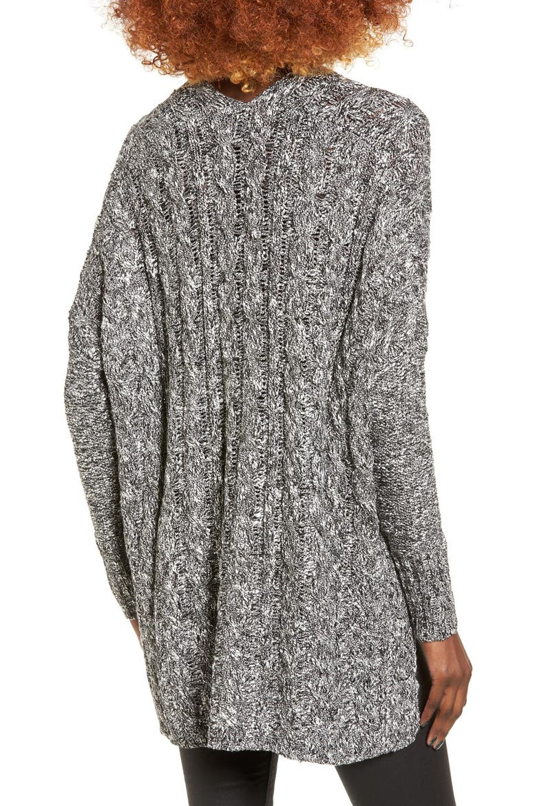 Marled Cable Knit Pullover, Alternate, color, BLACK/ WHITE MARLED