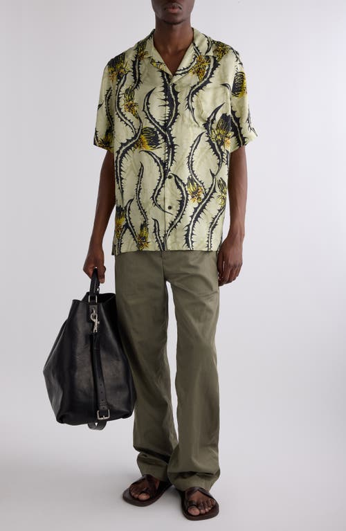 Dries Van Noten Carltone Print Camp Shirt In Pale Yellow