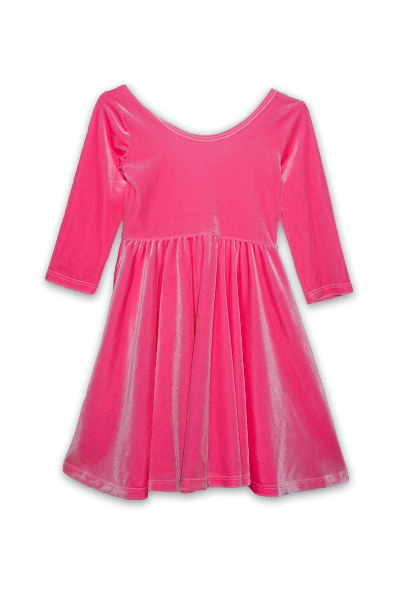 Girls Stretch Velvet Twirly Dress, Main, color, Pink Candy