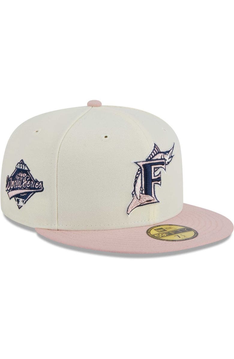 New Era Men's New Era Cream/Pink Florida Marlins Chrome Rogue 59FIFTY Fitted Hat, Main, color, 
