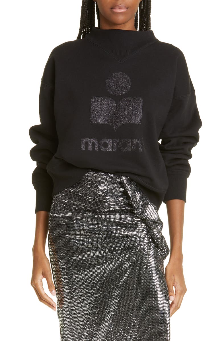 Isabel Marant Étoile Moby Mock Neck Cotton Blend Logo Graphic Sweatshirt, Main, color, 