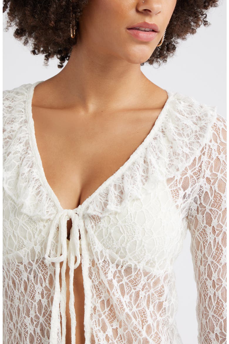 Ruffle Sheer Lace Top, Alternate, color, IVORY
