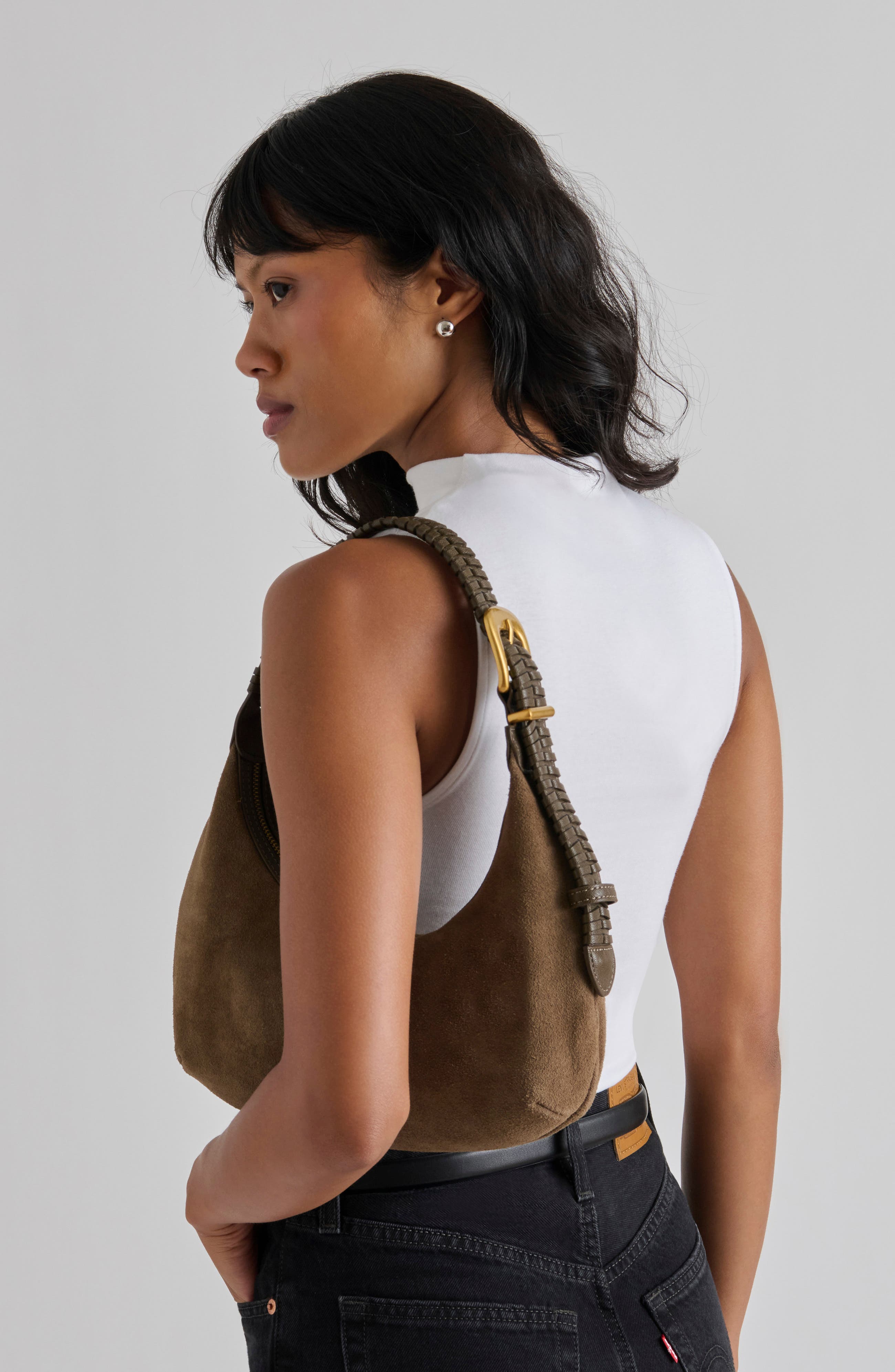 Zamora Suede Shoulder Bag, Alternate, color, DARK TAUPE