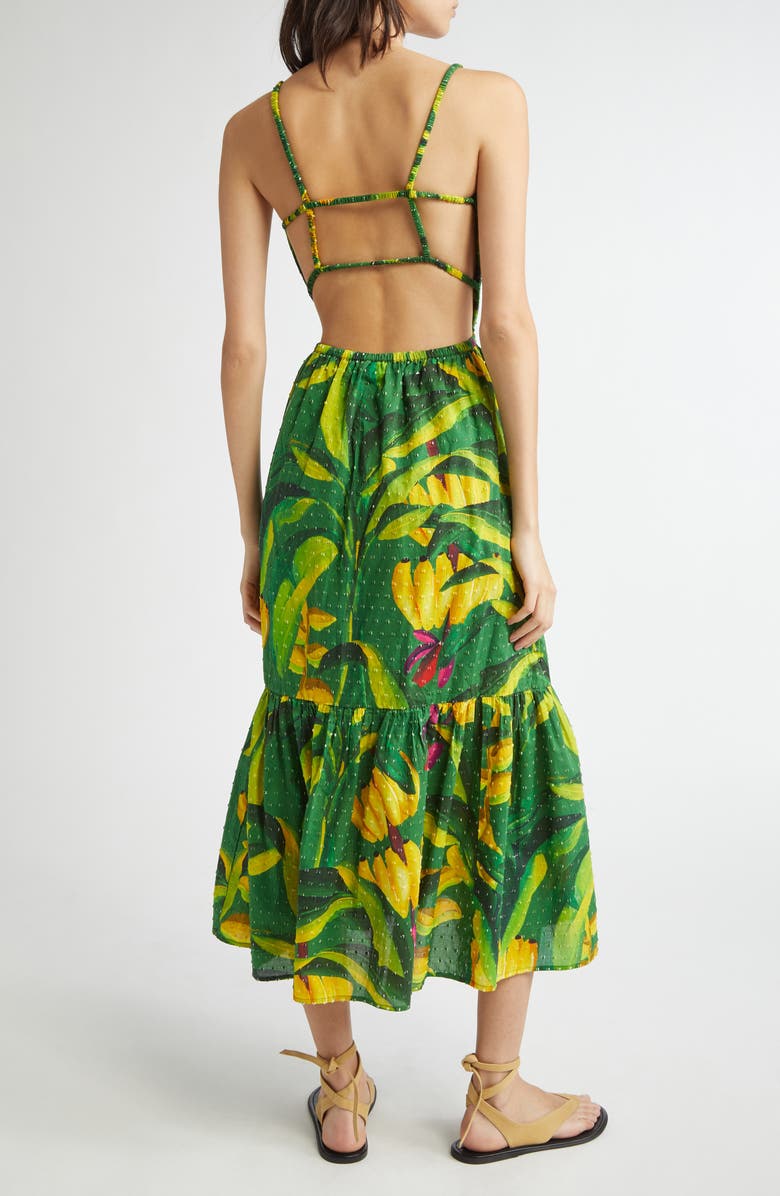 FARM Rio Banana Aquarela Cotton Midi Dress, Alternate, color, Green