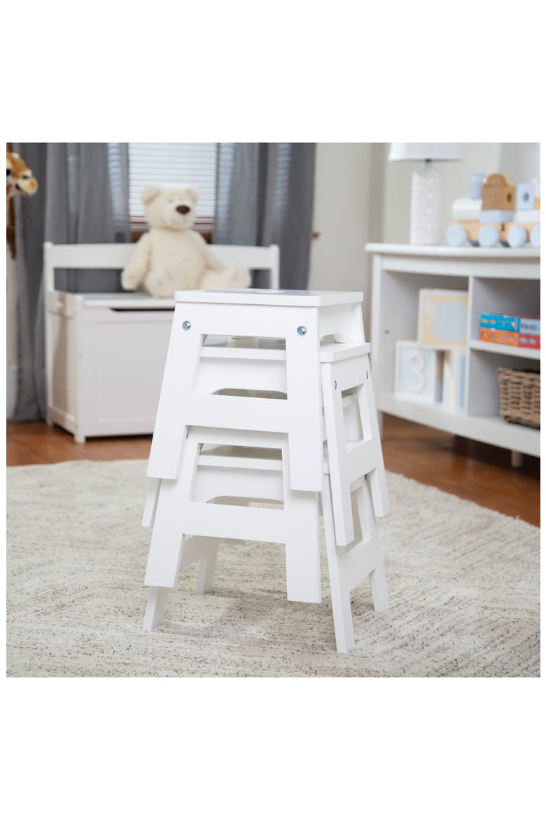 Set of 2 Wooden Stools, Alternate, color, WHITE
